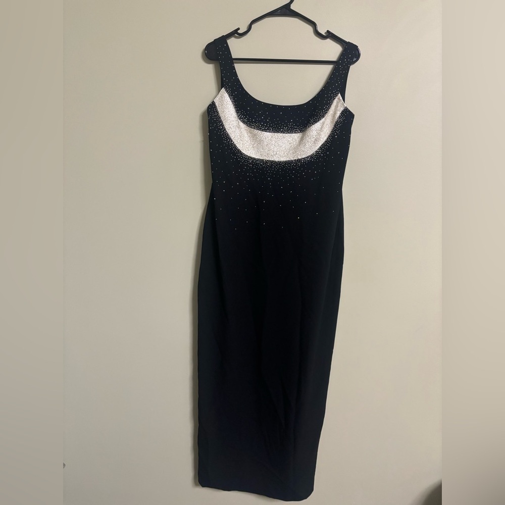 Black Maxi Dress with Silver Accent Scoop Neck